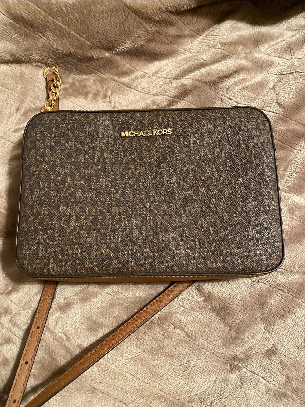 Michael Kors Tan Brown Leather Crossbody with Gold Hardware